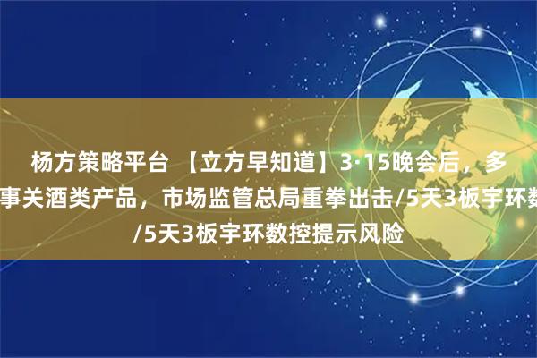 杨方策略平台 【立方早知道】3·15晚会后，多地连夜通报/事关酒类产品，市场监管总局重拳出击/5天3板宇环数控提示风险
